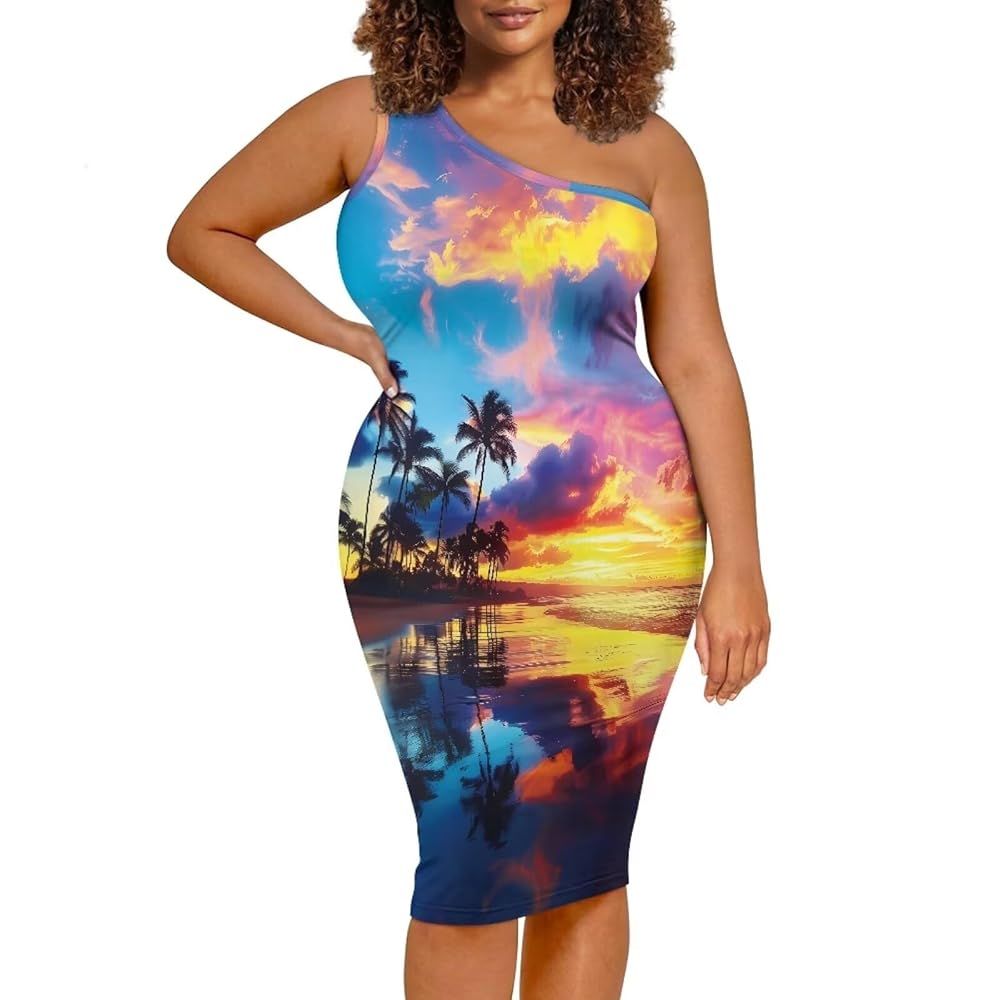 セールHawaiianワンピースDress Qcmgmg Hawaiian Dress for Women Tropical Casual V Neck Beach